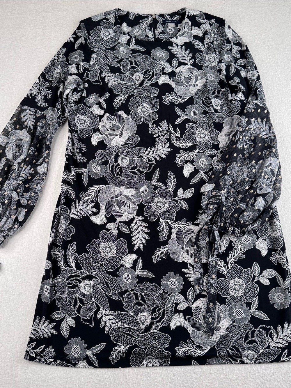 Tommy Hilfiger Black and White Floral Long-Sleeve Dress
